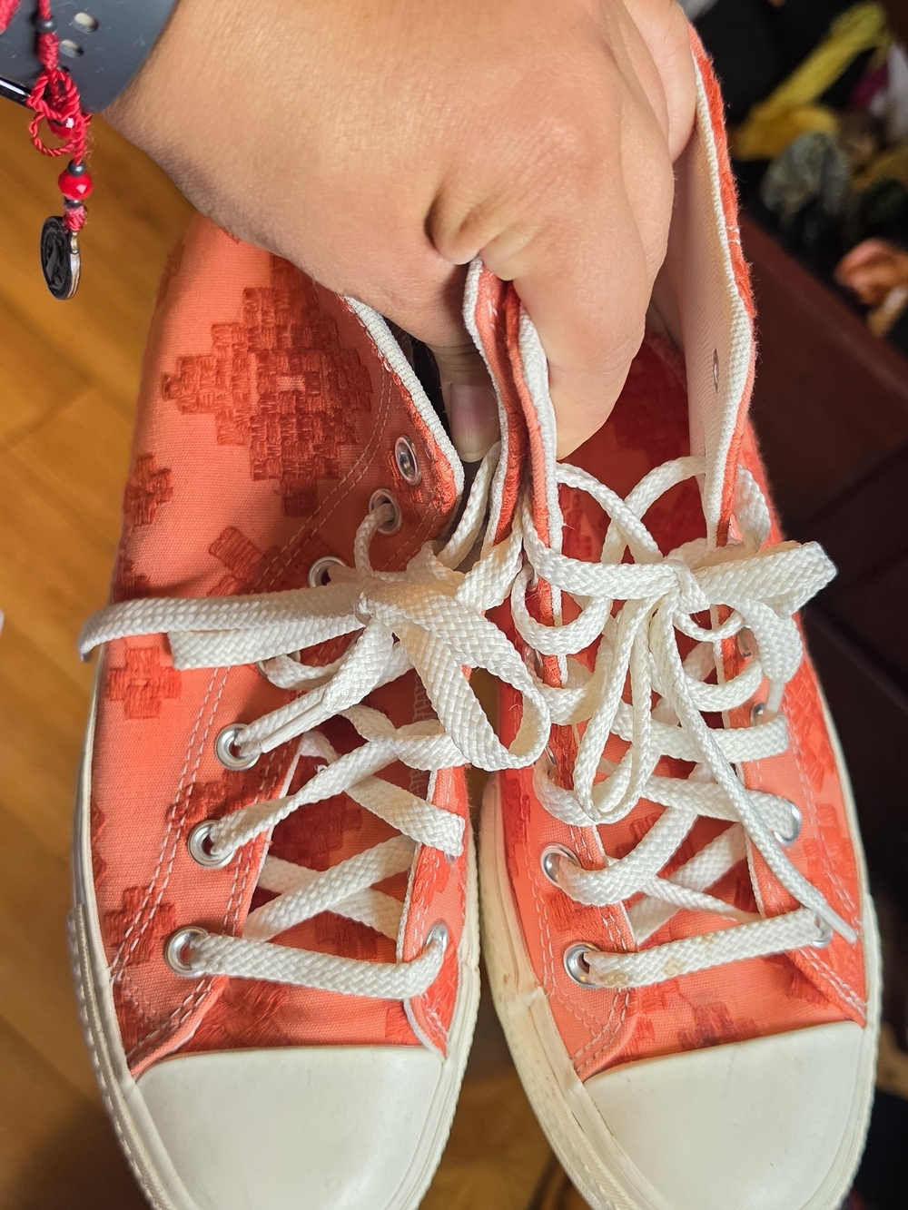 Converse Coral Canvas Low Top Sneakers with White Laces